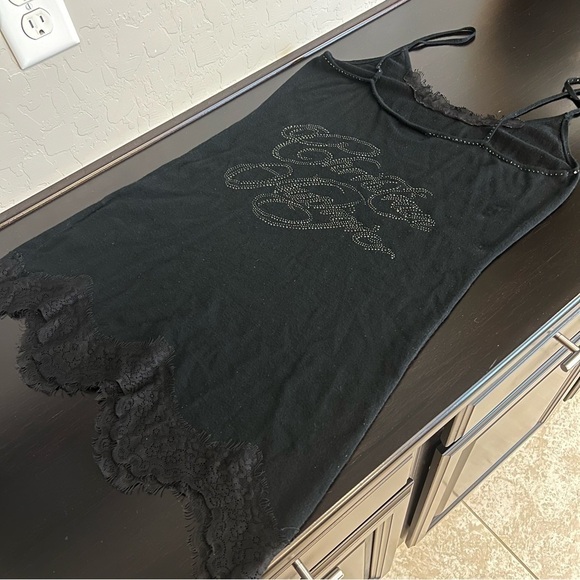 Christian Audigier black Label tank dress, black rhinestones and lace trim, XL - Picture 9 of 15